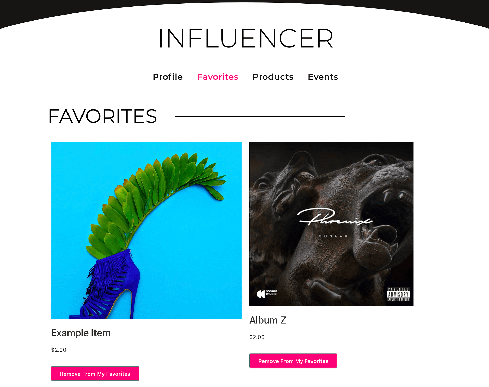 influencer favorites example 1
